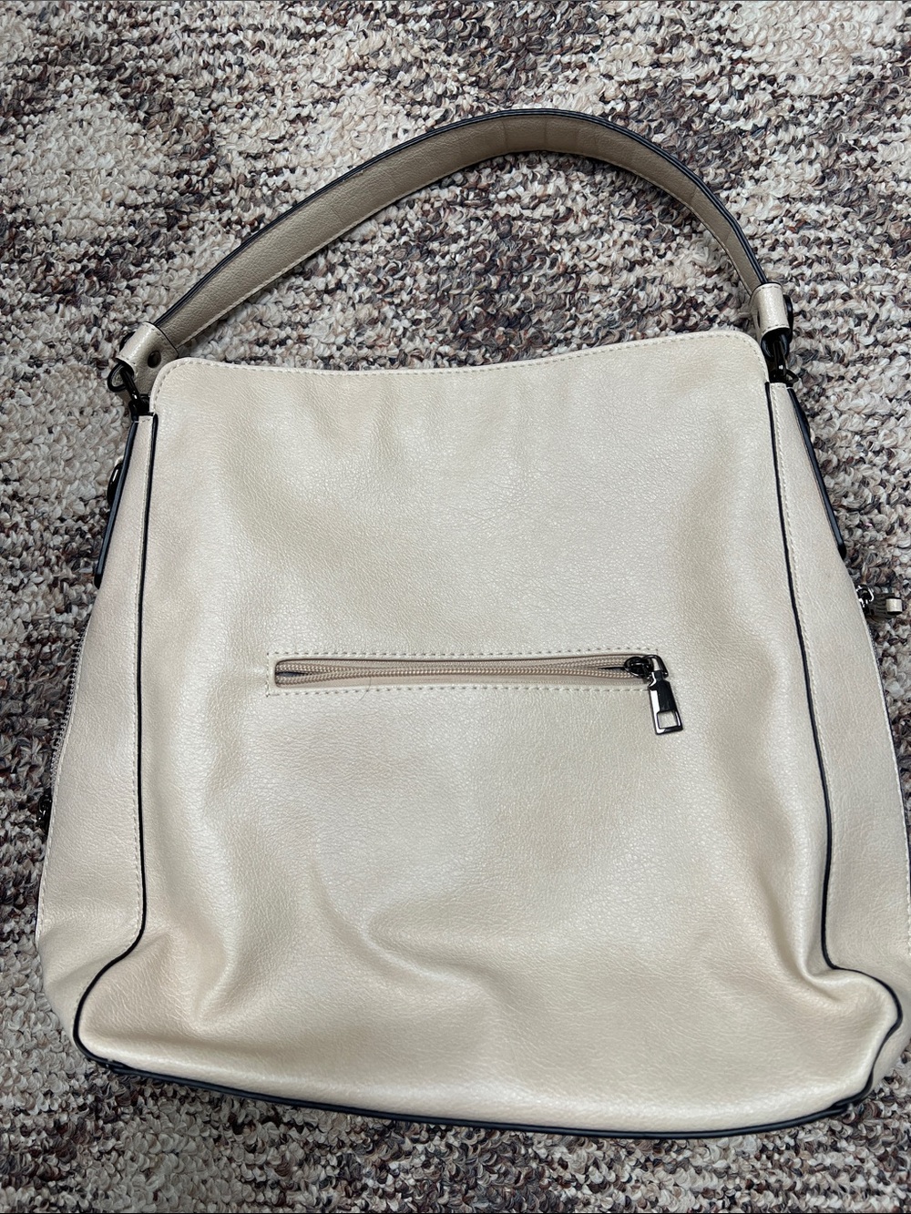 Cream Structured Shoulder Bag with Front Zip Pocket